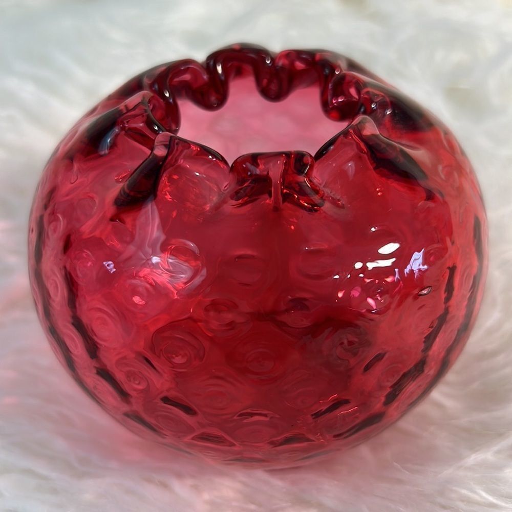 Vintage FENTON Italian Cranberry Glass Rose Bowl